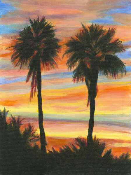 Double Palms at Sunset